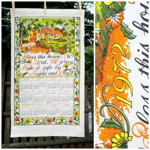 VTG 1972 Cotton Calendar Towel 'Bless This House'